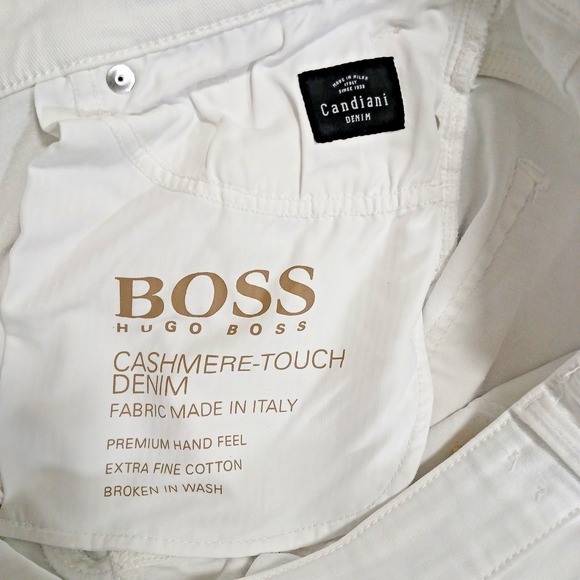 Boss Hugo Boss Men 32x30 White Stretch Cashmere-Touch Slim‎ Fit Candiani Jeans - Picture 13 of 16